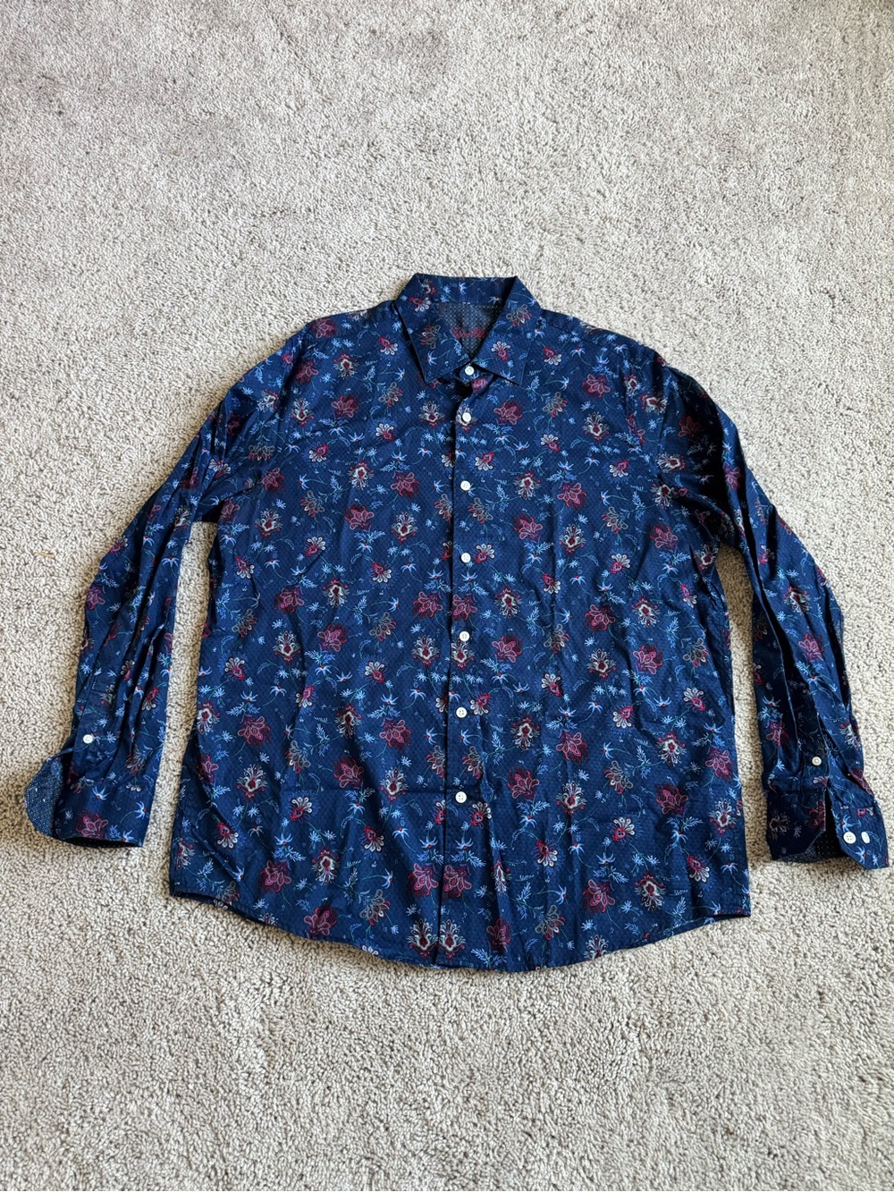 Tasso Elba Men’s XL Button Up Long Sleeve Blue Floral Cuffed Shirt